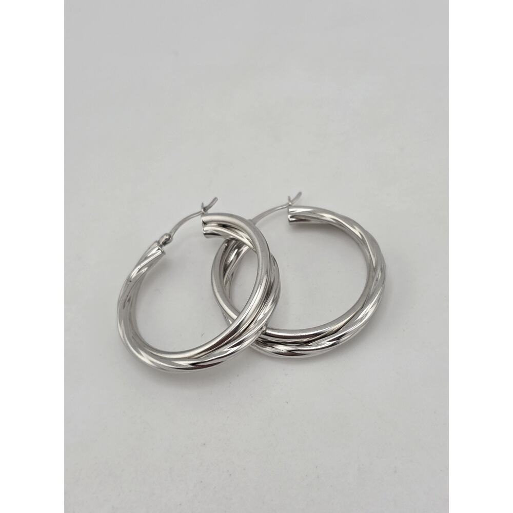 NEW HOP EARRINGS STERLING SILVER 925 RHODIUM PLATED - Picture 9 of 10